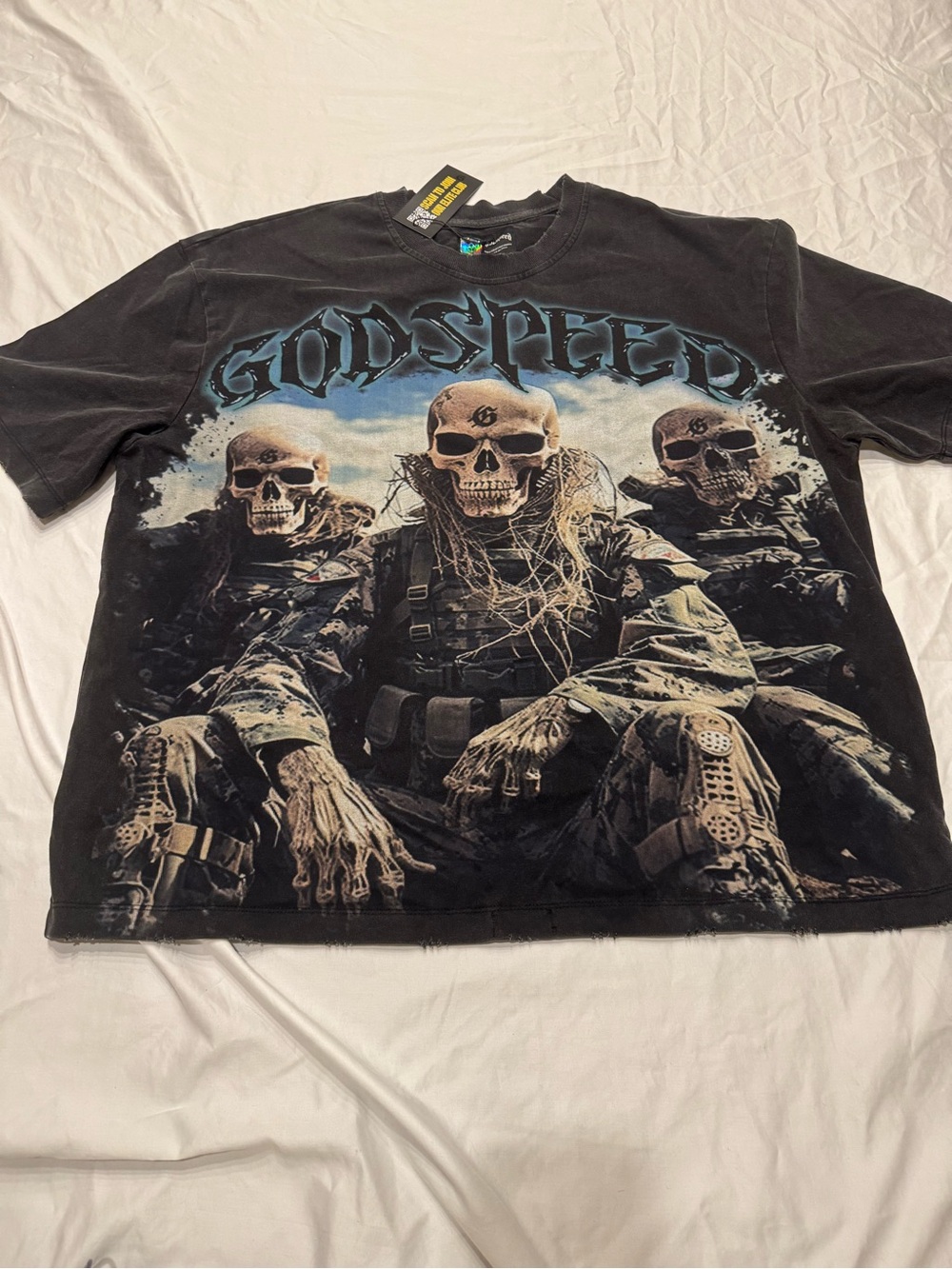 Godspeed Skull Military Graphic Tee NWT Oversized Washed Black Streetwear XL XXL